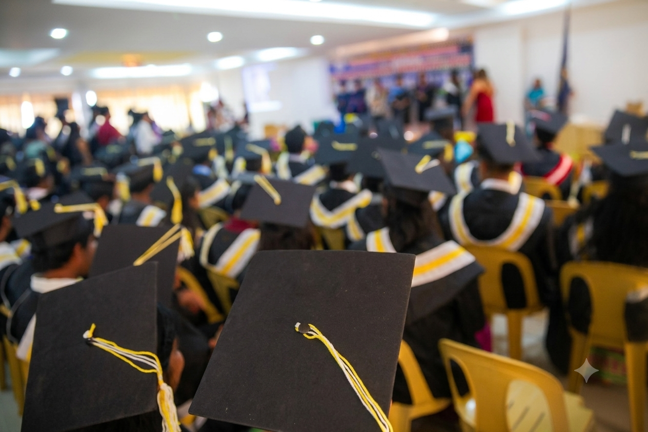 Indian medical students during their graduation convocation celebrating with certificates